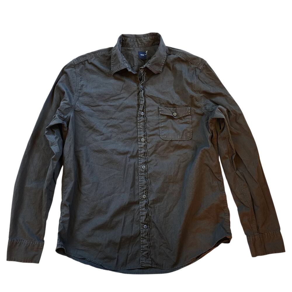 Gap Mens Shirt Size L Gray Long Sleeve Button Down Front Pocket Cottom